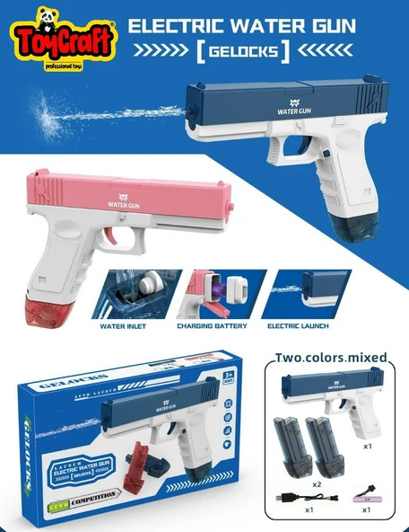 Elektrikli Otomatik Atış Yapan Çift Sarjörlü GLOCK Su Tabancası - 3