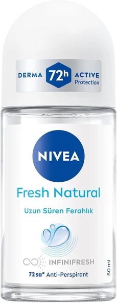 NIVEA Kadın Roll On Deodorant Fresh Natural 50 ml, 72 Saat Anti-Perspirant Koruma,Okyanus Özleri,Alkolsüz