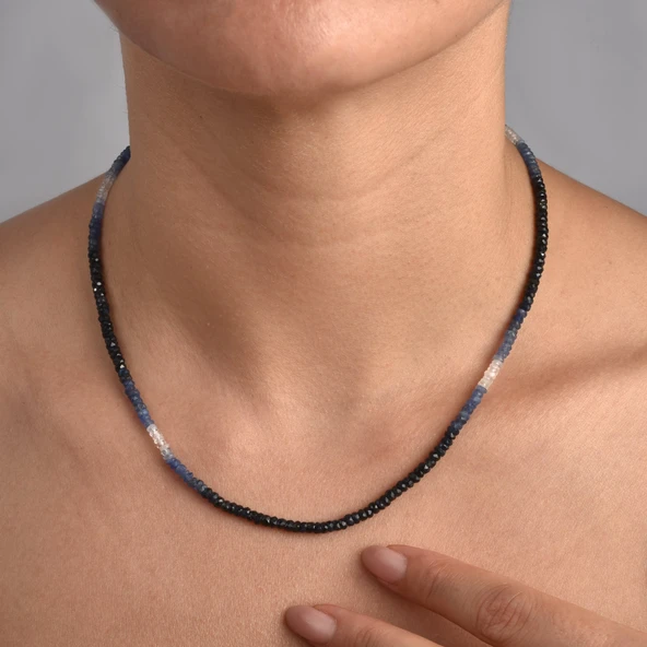 14 Ayar Altın Kaplama Gölgeli Mavi Gerçek Safir Taşlı Gümüş Kolye - NGS00105 ürün görseli 1