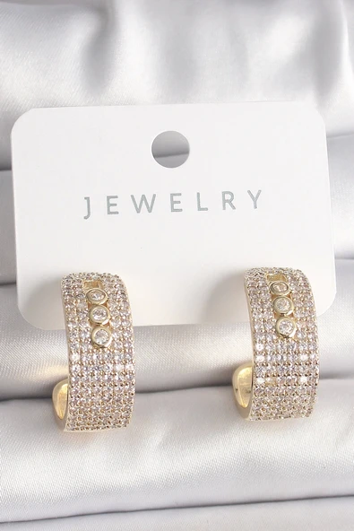 CEYLAN ADAM Pirinç Gold Renk Zirkon Taşlı Halka Messika Model Kadın Küpe ürün görseli 1