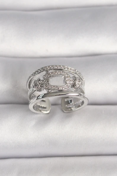 CEYLAN ADAM Pirinç Gümüş Renk Ayarlanabilir Zirkon Taşlı Gemici Düğüm Model Kadın Yüzük ürün görseli 1