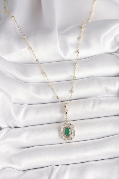 CEYLAN ADAM Pirinç Gold Renk Zirkon Taşlı Topçuk Zincir Serenay Model Kadın Kolye - 2