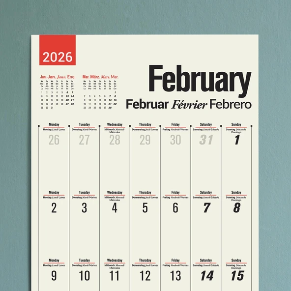 2026 Çok Dilli Takvim, Dil Öğrenme Aylık Planlayıcı Takvimi, İngilizce, Almanca, Fransızca, İspanyolca Takvim, Eğitici T - Resim 2