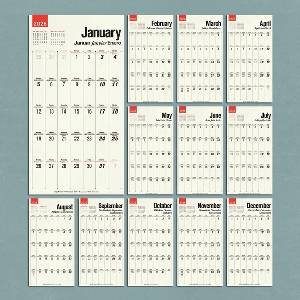 2026 Çok Dilli Takvim, Dil Öğrenme Aylık Planlayıcı Takvimi, İngilizce, Almanca, Fransızca, İspanyolca Takvim, Eğitici T - Resim 5