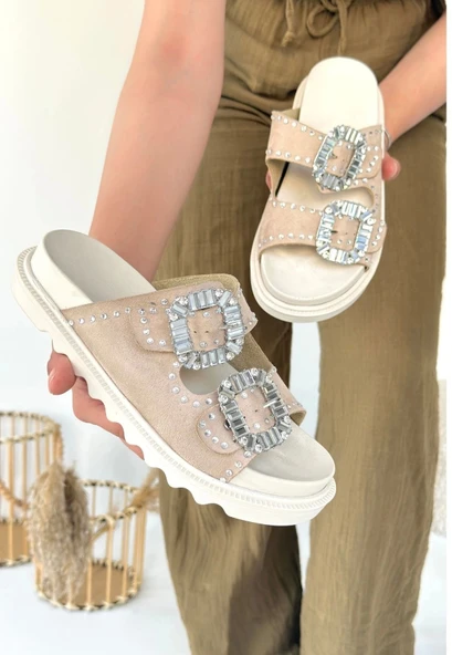 Juana Bej Nubuk Taşlı Terlik - 3