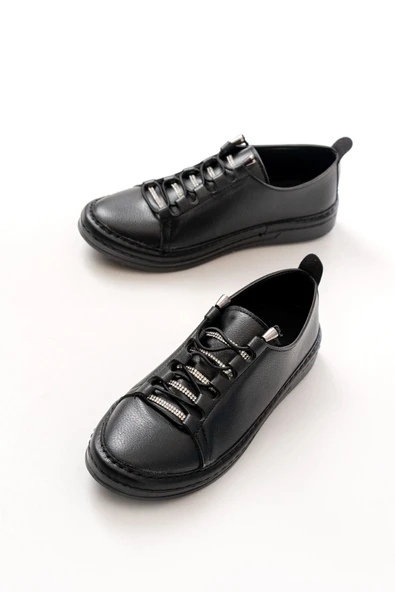 MK-9026 Bej Bağcıklı Taş Aksesuarlı Günlük Spor Ayakkabı - 7