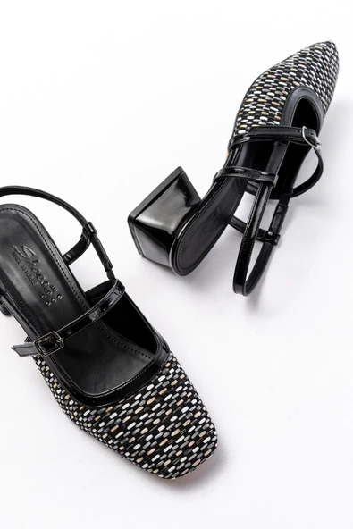 720 Siyah Desenli Arkası Açık Günlük Kadın Sandalet - 4