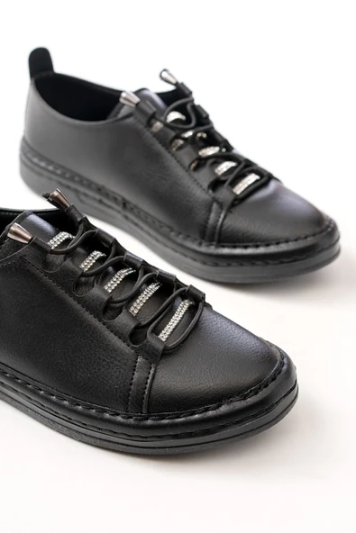 MK-9026 Bej Bağcıklı Taş Aksesuarlı Günlük Spor Ayakkabı - 10