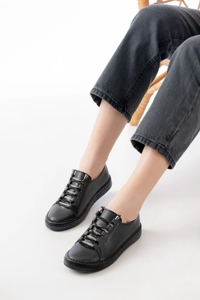 MK-9026 Bej Bağcıklı Taş Aksesuarlı Günlük Spor Ayakkabı - 6