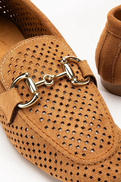 401 Taba Süet Delikli Günlük Kadın Babet - 3