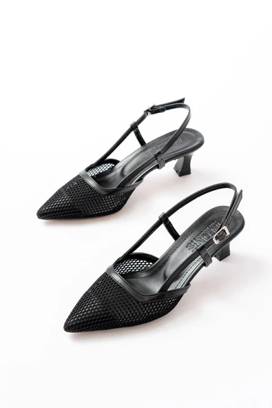 K-607 Beyaz Günlük Fileli Arkası Açık 7 Cm Topuklu Ayakkabı - 7