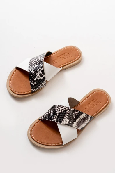 169-076 Siyah Ortopedik Hakiki Deri Çapraz Bantlı Kadın Terlik - 12