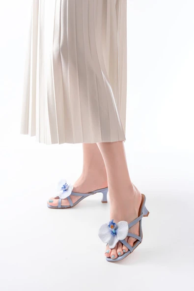 S-622 Siyah Mor Orkide Detaylı İnce Topuklu Kadın Terlik - 2