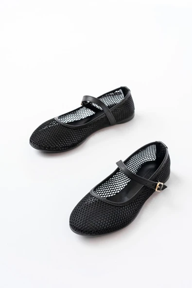 6325 Siyah Fileli Baret Toka Detaylı Günlük Kadın Babet - 3