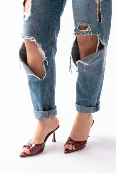 716 Bej Rugan Sivri Burunlu Topuklu Kadın Terlik - 10