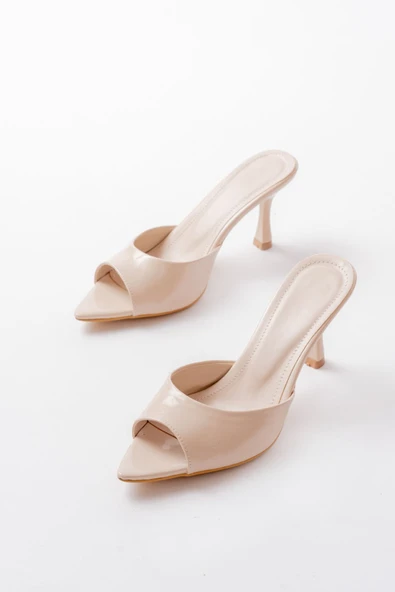 716 Bej Rugan Sivri Burunlu Topuklu Kadın Terlik - 4