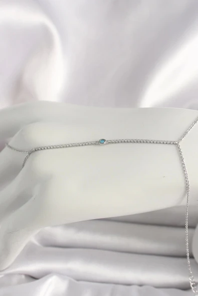 CEYLAN ADAM Pirinç Gümüş Renk Su Yolu Zirkon Taşlı Mavi Taş Detaylı Kadın Şahmeran ürün görseli