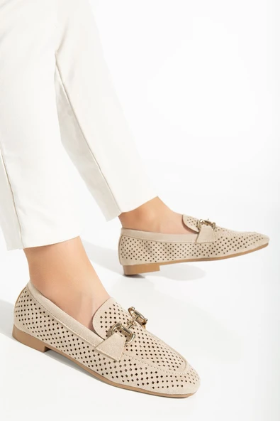 401 Taba Süet Delikli Günlük Kadın Babet - 9