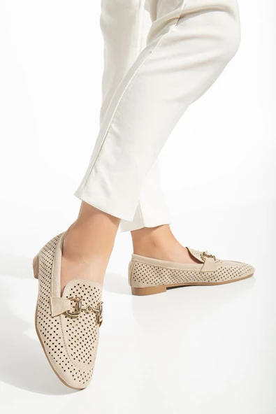 401 Taba Süet Delikli Günlük Kadın Babet - 10