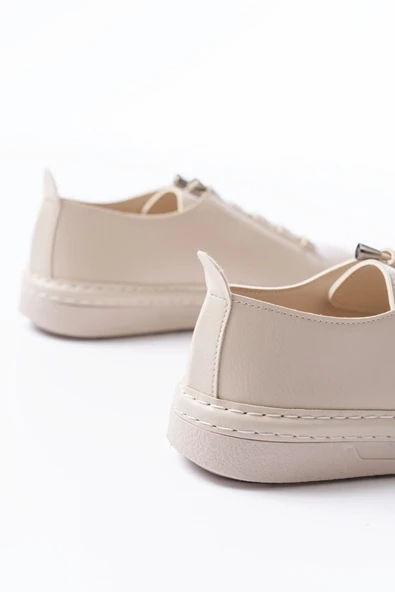 MK-9026 Bej Bağcıklı Taş Aksesuarlı Günlük Spor Ayakkabı - 2