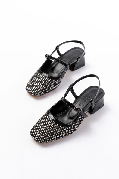 720 Siyah Desenli Arkası Açık Günlük Kadın Sandalet - 3