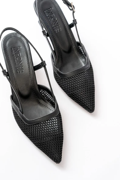 K-607 Beyaz Günlük Fileli Arkası Açık 7 Cm Topuklu Ayakkabı - 8