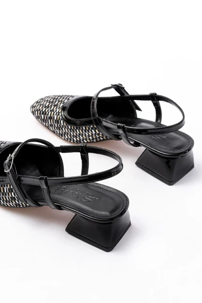 720 Siyah Desenli Arkası Açık Günlük Kadın Sandalet - 5