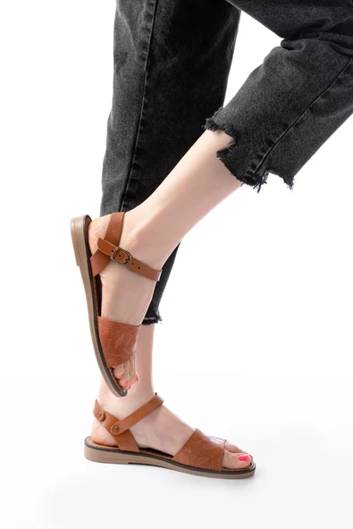 205-012 Taba Ortopedik Hakiki Deri Kadın Sandalet - 7