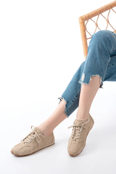 RS-01 Bej Süet İnce Taban Günlük Spor Ayakkabı