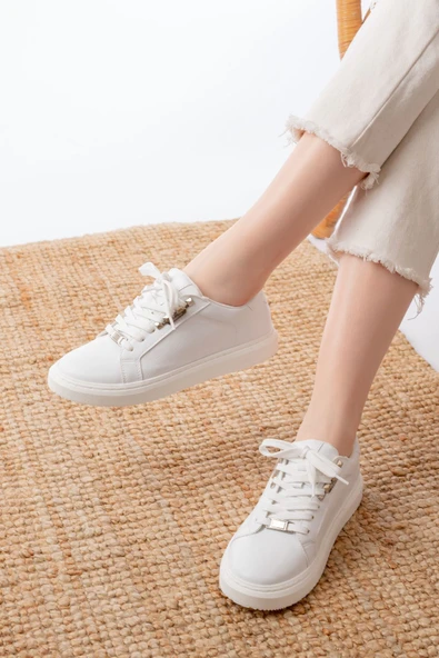 P-910 Bej Bağcıklı Taban Dikişli Günlük Kadın Spor - 7