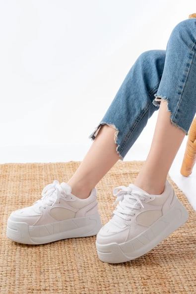 SP-190 Siyah Garni Bağcıklı Fileli Yüksek Taban Günlük Spor Ayakkabı - 11