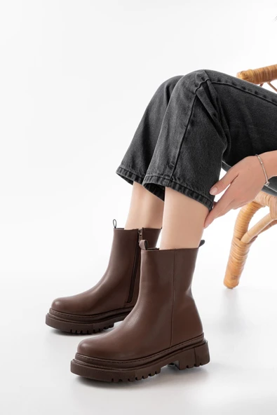 812-2012 Kahverengi Luna Fermuarlı Günlük Kadın Bot - 3