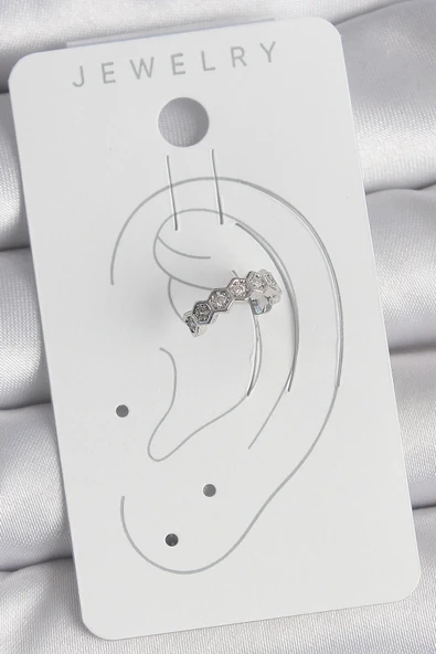 CEYLAN ADAM Pirinç Gümüş Renk Bal Peteği Model Zirkon Taşlı Kadın Kıkırdak Küpe - 2