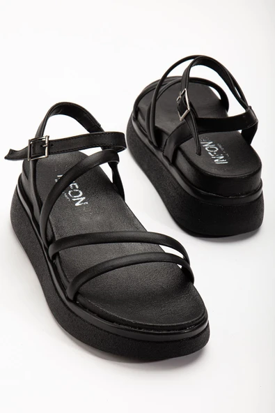 24422-844 Siyah Dolgu Topuk Kadın Sandalet - 4