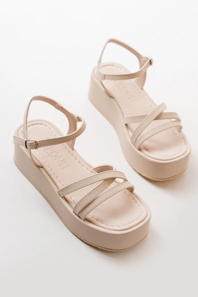 861-1016 Bej Dolgu Kadın Sandalet - 2