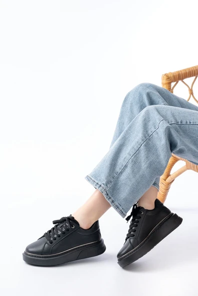 RS-2435 Siyah Platin Bağcıklı Dikişli Günlük Spor Ayakkabı