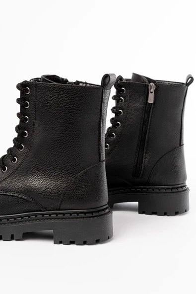 1101-2289 Siyah Luna Bağcıklı Fermuarlı Günlük Kadın Bot - 4