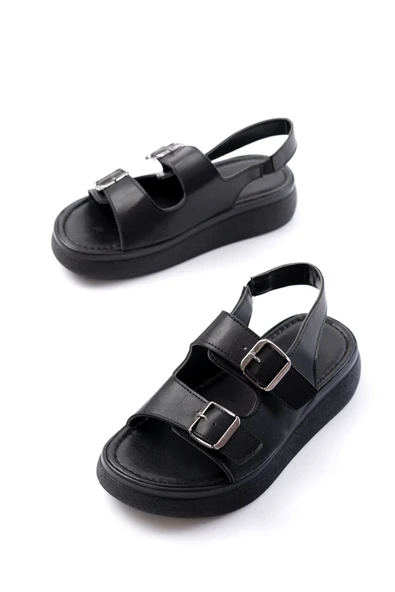 24413-572 Bej Günlük Dolgu Topuk Toka Aksesuarlı Kadın Sandalet - 7