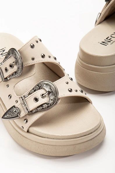 24422-1180 Bej Dolgu Topuk Kadın Sandalet - 5