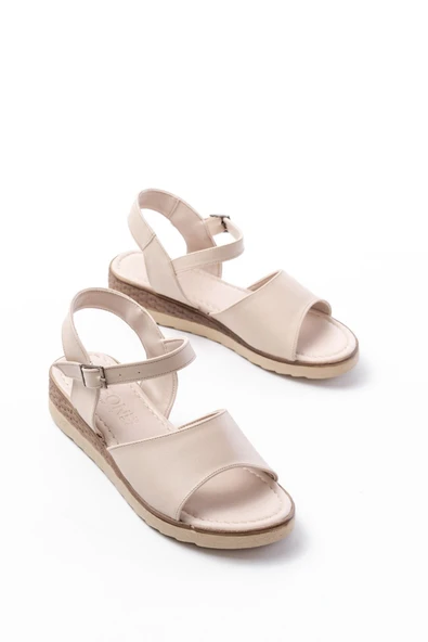 692-500 Bej Ortopedik Taban Tokalı Kadın Sandalet - 3