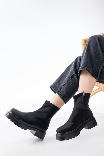 236-2011 Siyah Streç Fermuarlı Günlük Kadın Bot - 7