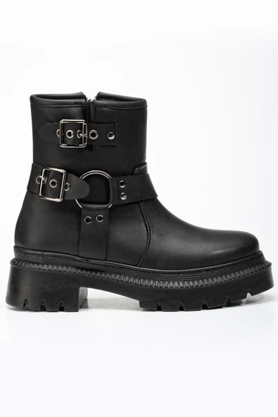 236-2013 Siyah Toka Aksesuarlı Fermuarlı Günlük Kadın Bot - 3