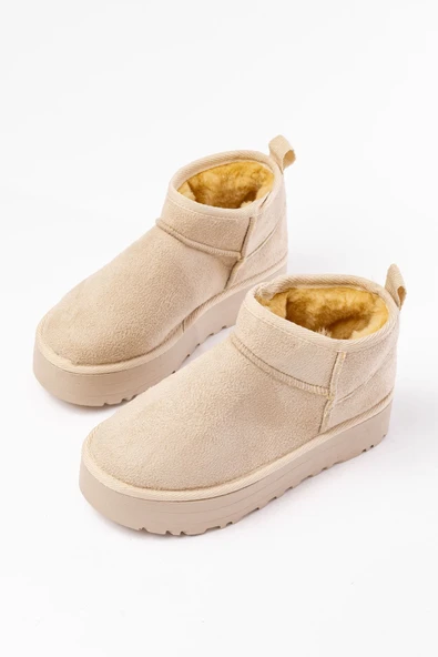 NDR-2850 Kahverengi Süet İçi Kürklü Kışlık Kapalı Burun Kadın Günlük Terlik - 9