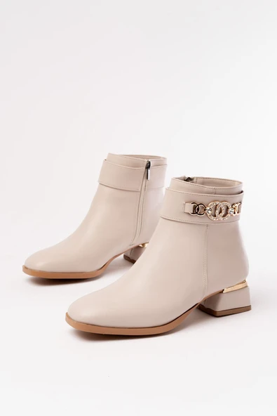 RM-502 Kahverengi Toka Aksesuarlı Topuklu Fermuarlı Günlük Kadın Bot - 6