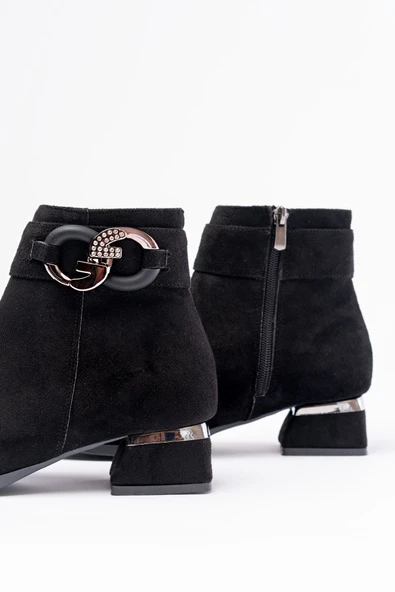 RM-504 Bej Toka Aksesuarlı Topuklu Fermuarlı Günlük Kadın Bot - 8