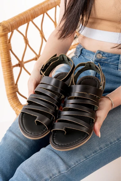 205-041 Bej Ortopedik Hakiki Deri Kadın Sandalet - 7