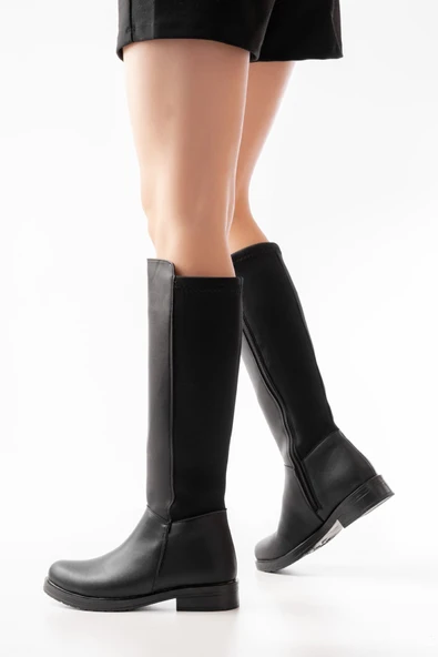 165-305 Bej Arka Streç Fermuarlı Günlük Kadın Çizme - 6