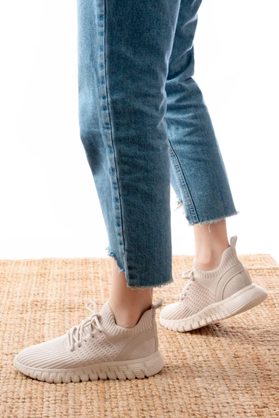 DM-501 Bej Bağcıklı Failon Taban Günlük Spor Ayakkabı - 2