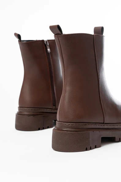 812-2012 Kahverengi Luna Fermuarlı Günlük Kadın Bot - 9