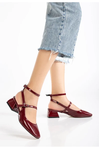 St-003 Bordo Rugan Günlük 4 Cm Topuklu Ayakkabı - 3
